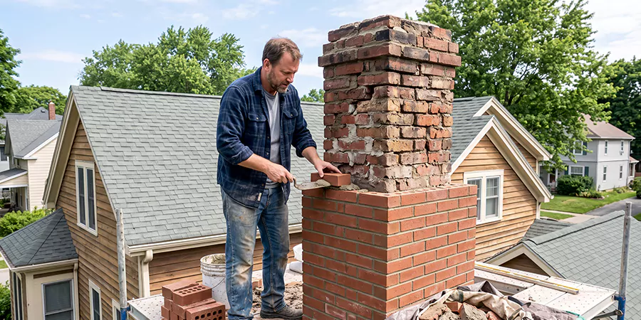 Old and Crumbling Brick Chimney Rebuild Edison