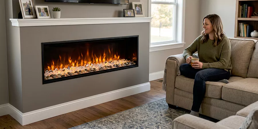 Electric Fireplace With Crystal and Pebble Embers Edison