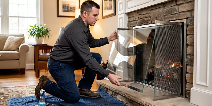 Fireplace Glass Panel and Screen Installation Edison